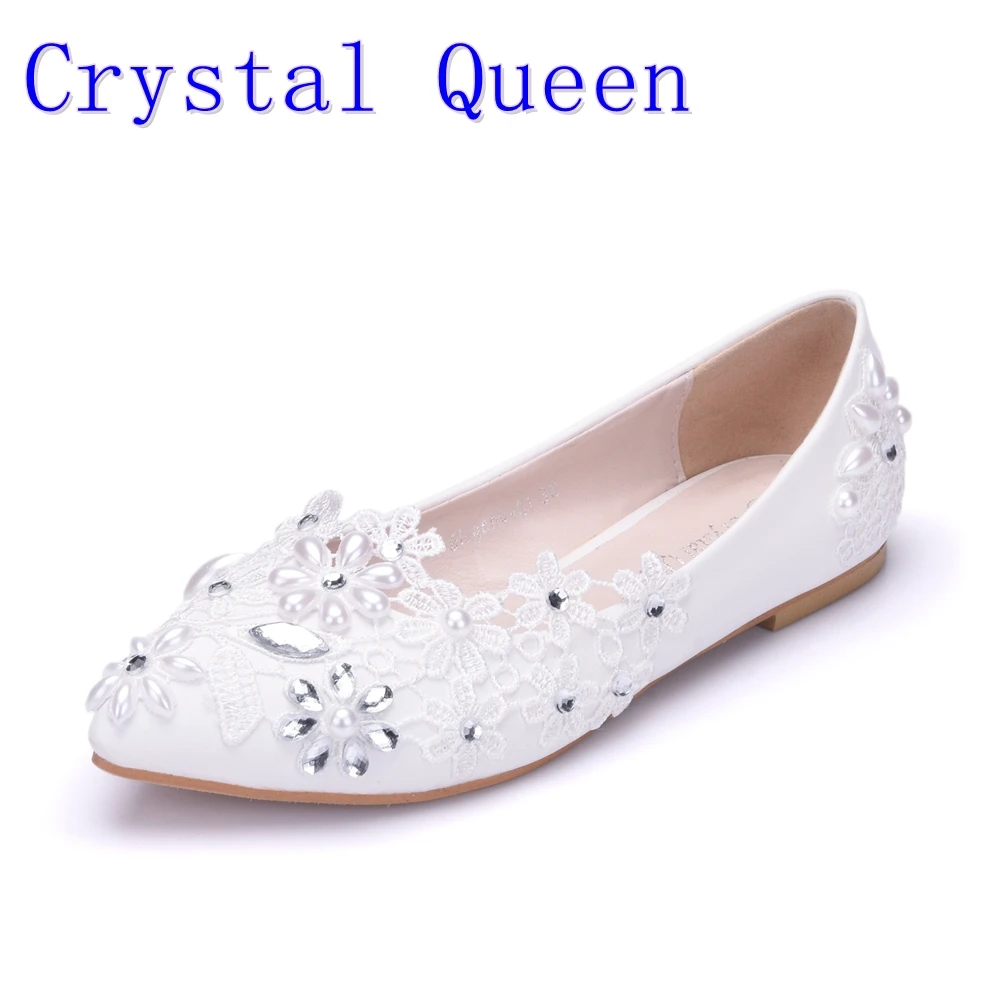 Crystal Queen Women Flats Shoes Handmade Wedding Shoes Pearl