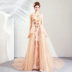 Champange 2019 Новая Мода-линии Вечерние платья из тюля 3D цветы Бисер аппликации Роскошные Пром вечерние платья платье XK390