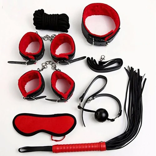 

7Pcs Adult Games Toys Hand Cuffs Footcuff Whip Rope Blindfold Couples Erotic Toy