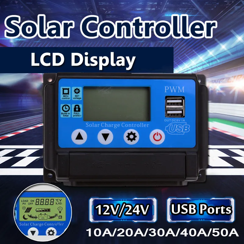 

10A/20A/30A/40A/50A Solar Charge Controller Regulator 12/24V Automatic Identification PWN Solar Panel Battery Charge Controller
