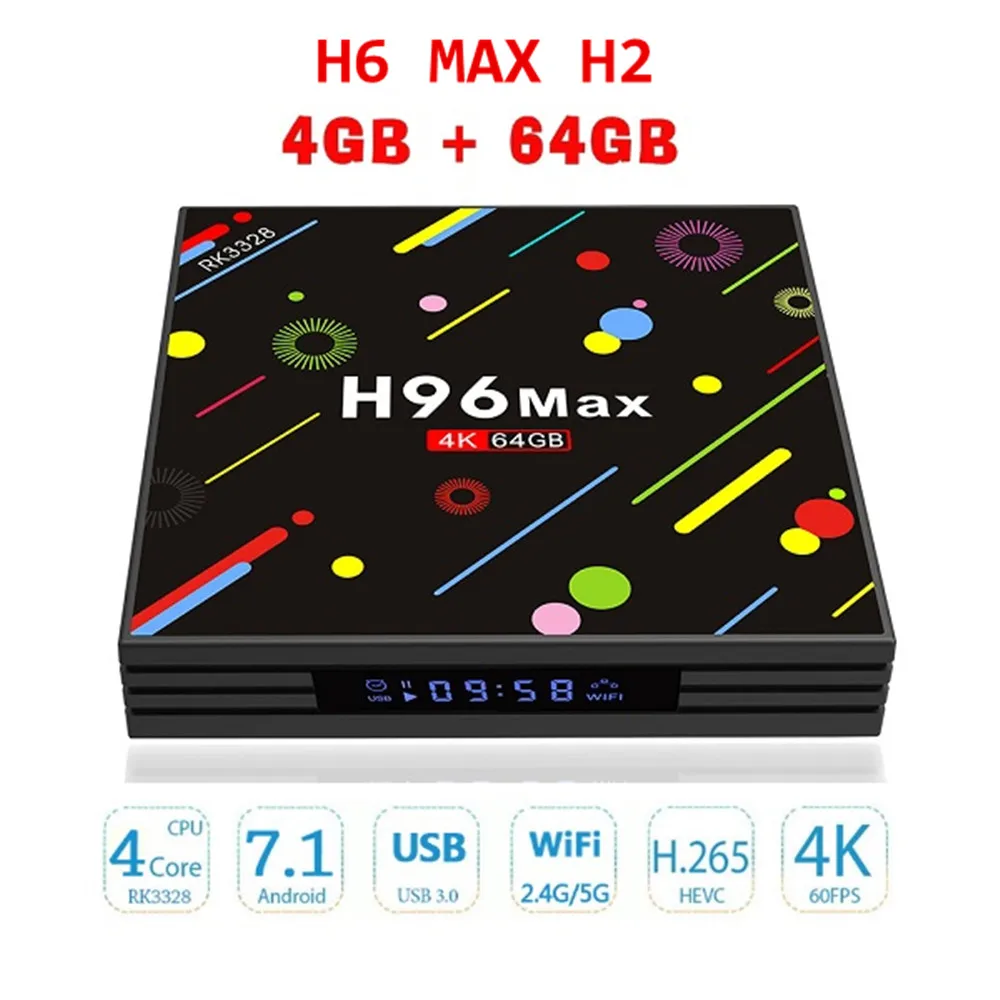 

H96 MAX H2 Bluetooth Android 7.1 TV Box 2.4G 5G WiFi 4K HDR10 Media Player 4G 64G RK3328 Quad Core USB 3.0 Mircast Set Top Box