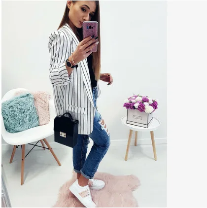 Mr.nut Europe and the United States autumn small suit sexy open long sleeve ladies striped small suit