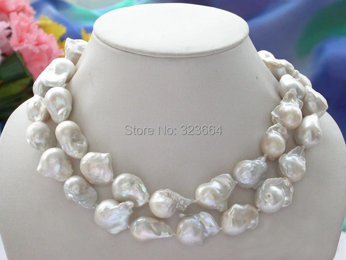 

Huge 34" 28mm white baroque KESHI REBORN PEARL NECKLACE