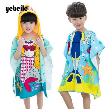 

Yebeile Children Cute Cartoon Hooded Cloak Beach Towel Animal Printed Microfiber 3/4/5/6 years Kids Swimming Bath Towel 80x60cm