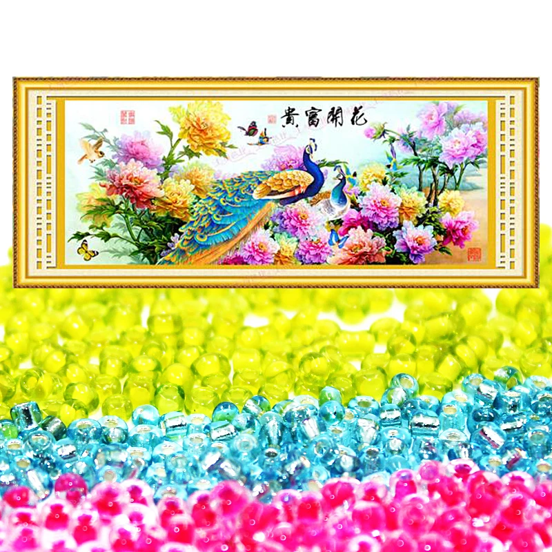 

Needlework,DIY bead Cross stitch,Embroidery stitch,diamond,Precise Printed painting,animal pattern,Flowers under peacock 815