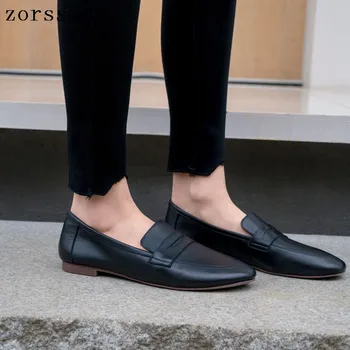 

Women Ballet Flats genuine leather shoes slip on Shallow Women loafers Moccasins Soft Ladies Footwear women flat heel shoes