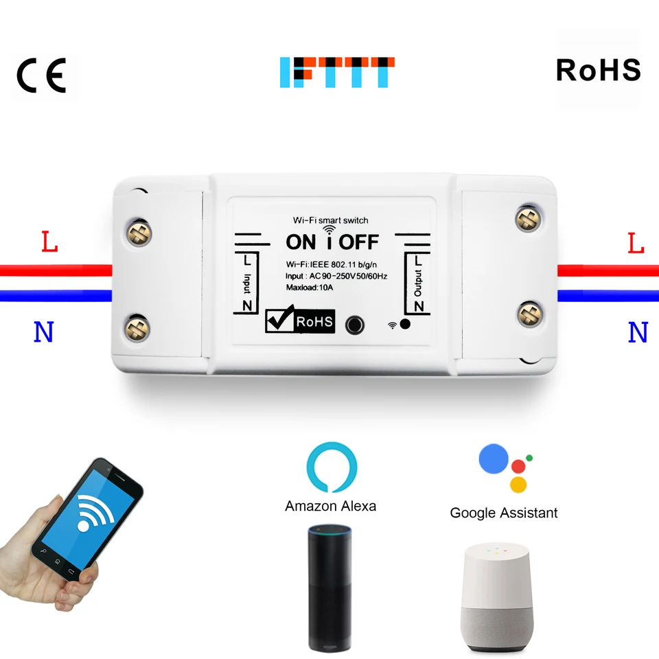 DIY умный wifi переключатель AC 10A беспроводной пульт дистанционного управления wifi Электрический переключатель работы Alexa Echo Google Home IFTTT