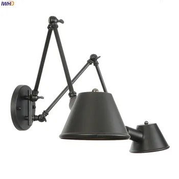 IWHD 2 Heads Vintage Retro Wall Lights Fixtures Bedroom Bathroom Loft Swing Long Arm Wall Lamp Edison Lighting Lamparas De Pared home antique chrome crystal wall lamps modern silver aluminium wall sconces lighting lamparas de pared bathroom led wall lights