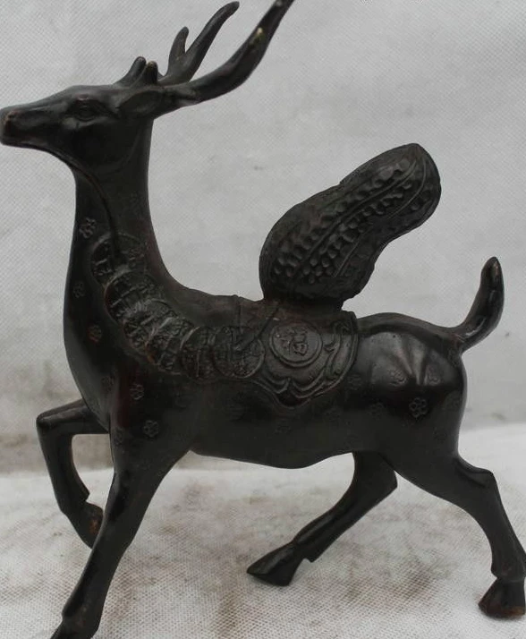 

8"China Chinese Folk Bronze Lucky Lifelike Money drawing Deer peanut Statue