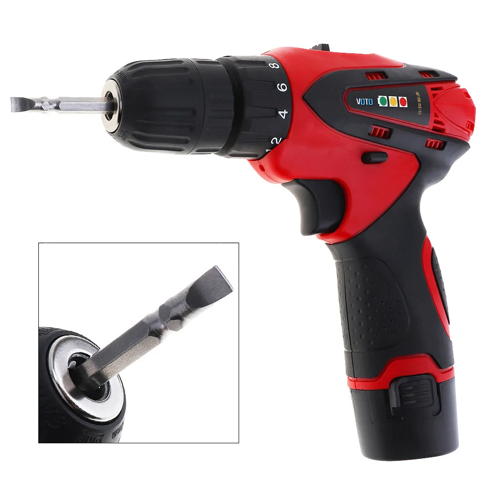 Blue or Red 12V Rechargeable Li-Battery 1.5Ah Cordless Electric Screwdriver Compact Drill Kit 2 Speed Tools