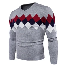 Хлопковый Мужской пуловер, свитер Новые повседневные трикотажные свитера с принтом осень и зима плюс размер тонкие мужские свитера с v-образным вырезом 2XL