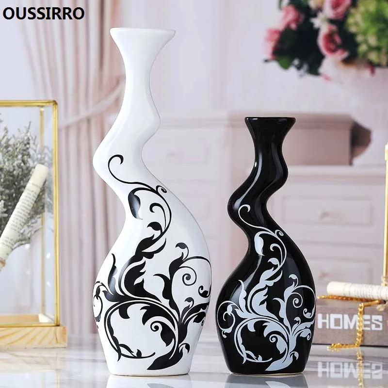 Black Glass Decorative Vases Bowl Modern Home Gloss Decorative
