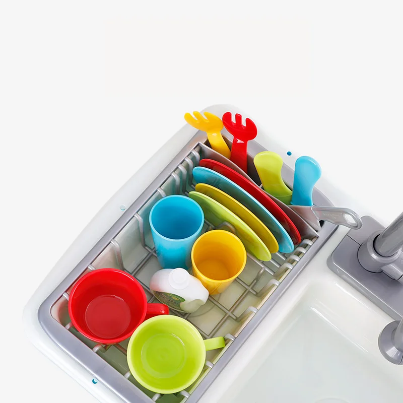 MrY Pretend Play Toys Children Simulation Automatic Wash-up Kitchen Sink Small Pool Circulation Water Dishwashing Set Kids