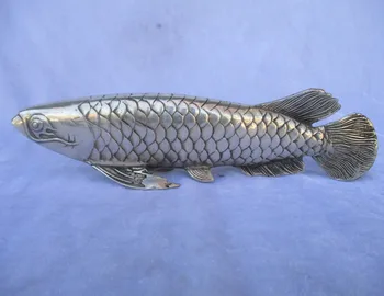 

Tibetan silver Fish statue/Lucky Fish Sculpture ,Long 10 inch