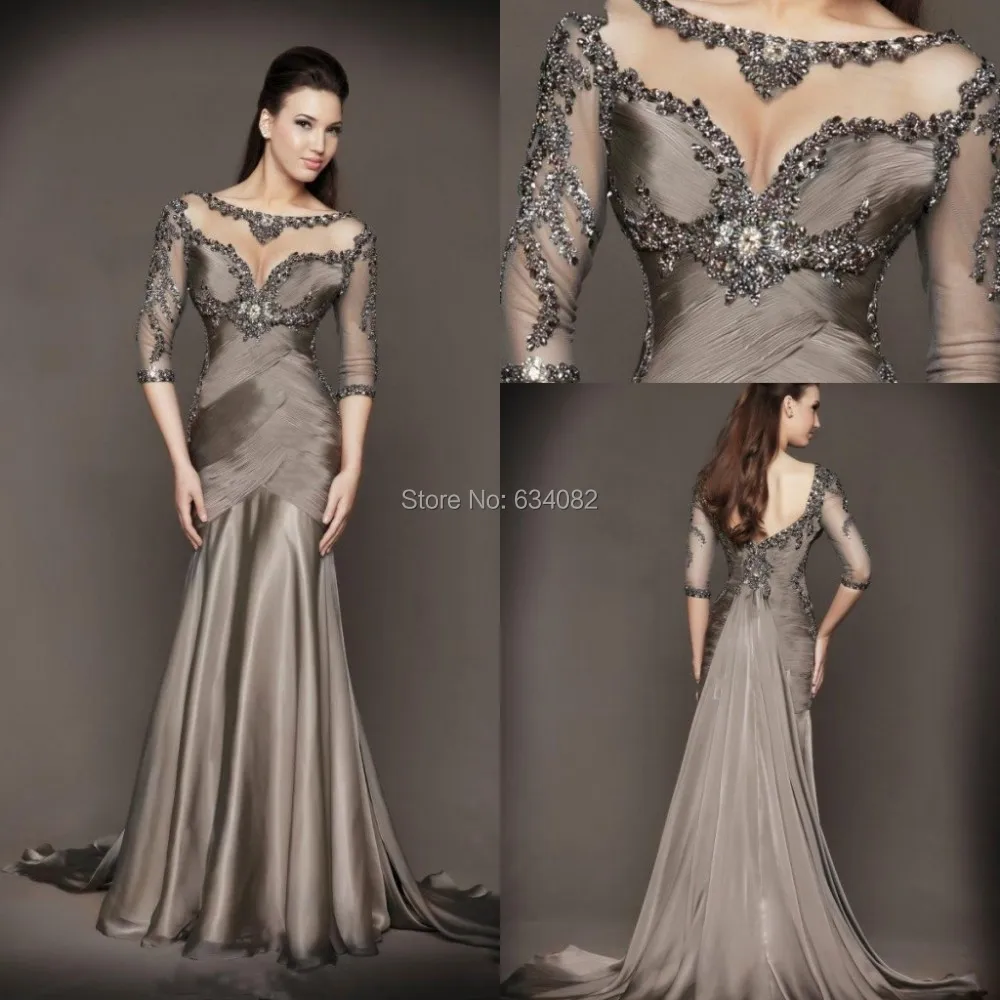 

2015 Classic Scoop Neck Evening Gown A Line Long Evening Dress Sequined Crystal Chiffion Mother Of The Bride Dresses