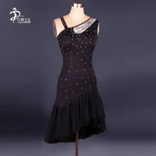 Алмазное латинское танцевальное платье Сальса Танго танцевальный зал состязание групповой танец платье для женщин плиссированный костюм для тренировок