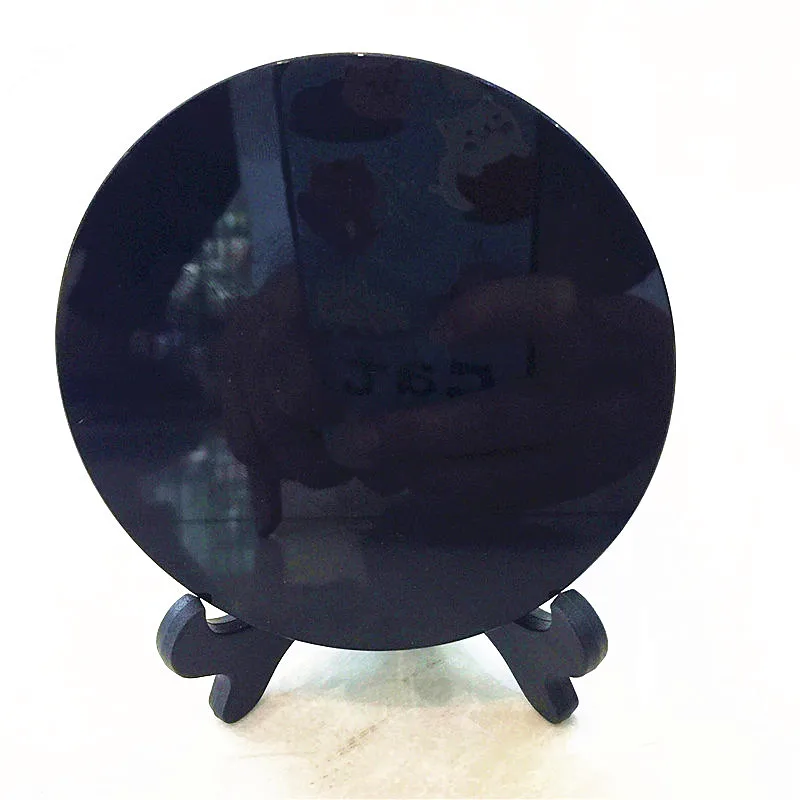 100 мм высококачественное зеркало из натурального черного Обсидианового камня с круглой пластиной, зеркало фэншуй для украшения дома, подарок с полкой