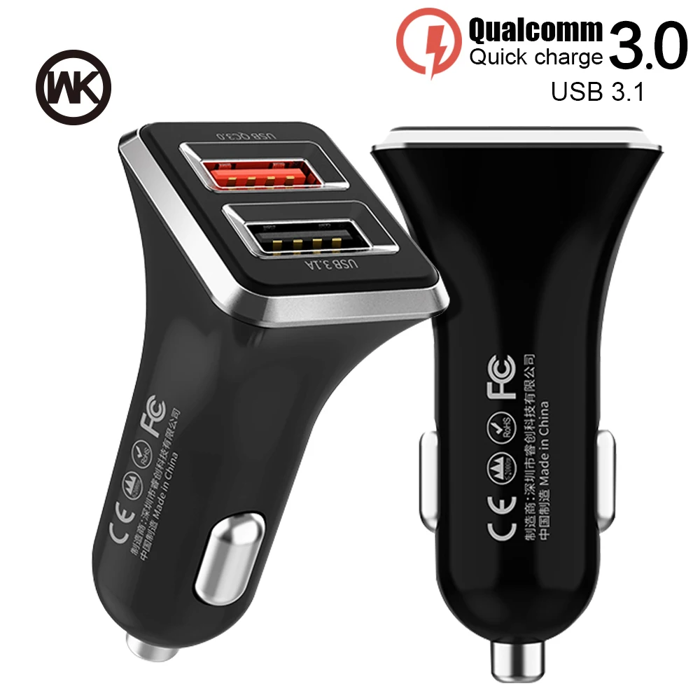 Автомобильное зарядное устройство WK с двумя USB портами и поддержкой быстрой