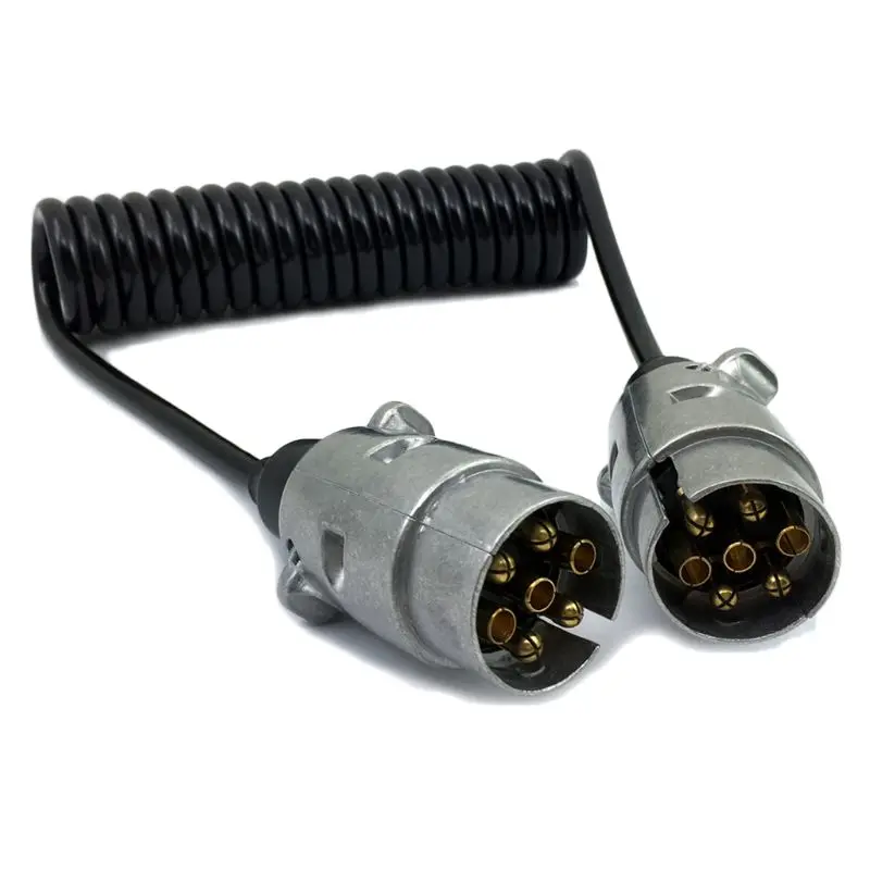

7 Pin Metal Trailer Plugs w/curly extension Cable Lead 1.5M Male To Male 12V Trailer Lighting Board Caravan qiang