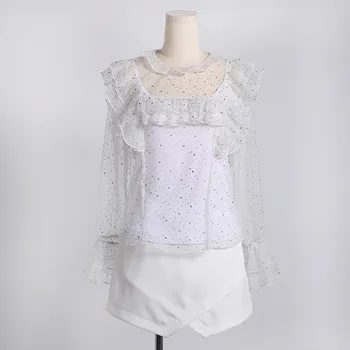 

Spring summer white lace bright full t-shirt + Camisole +casual shorts skirt 3 pcs suit LADY CLOTHES SET FACTORY WHOLESALE