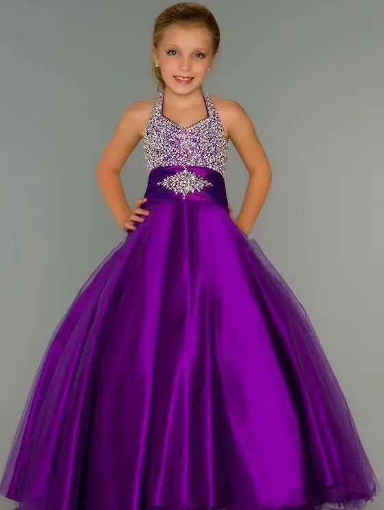 Halter Crystal Ball Gown Flower Girl Dresses 2017 Kids Evening Gowns Sexy For A Wedding Long
