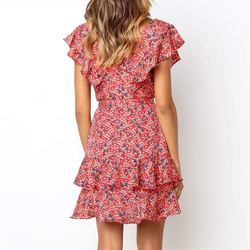 floral, faixas, vestido de praia, plissado, linha a, elegante, vestido de festa