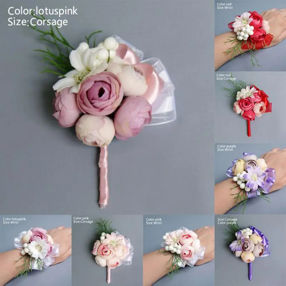

1Pc Bridesmaid Wrist Flower Bride Corsage Artificial Flower Lace Leaves Decoration Bracelet Band Wedding Handmade Accessories