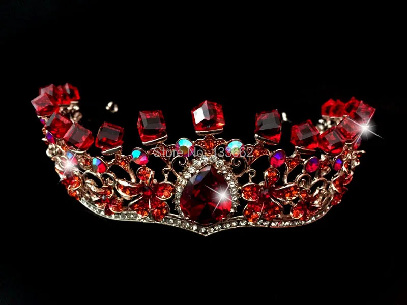 Buy wedding Crystal ruby cubic zircon tiara Rhinestone