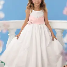 Платье-линии цветы платья аппликация розовый пояса-line цветы для подружек невесты платье складки-линии маленькие белые платья LD1652