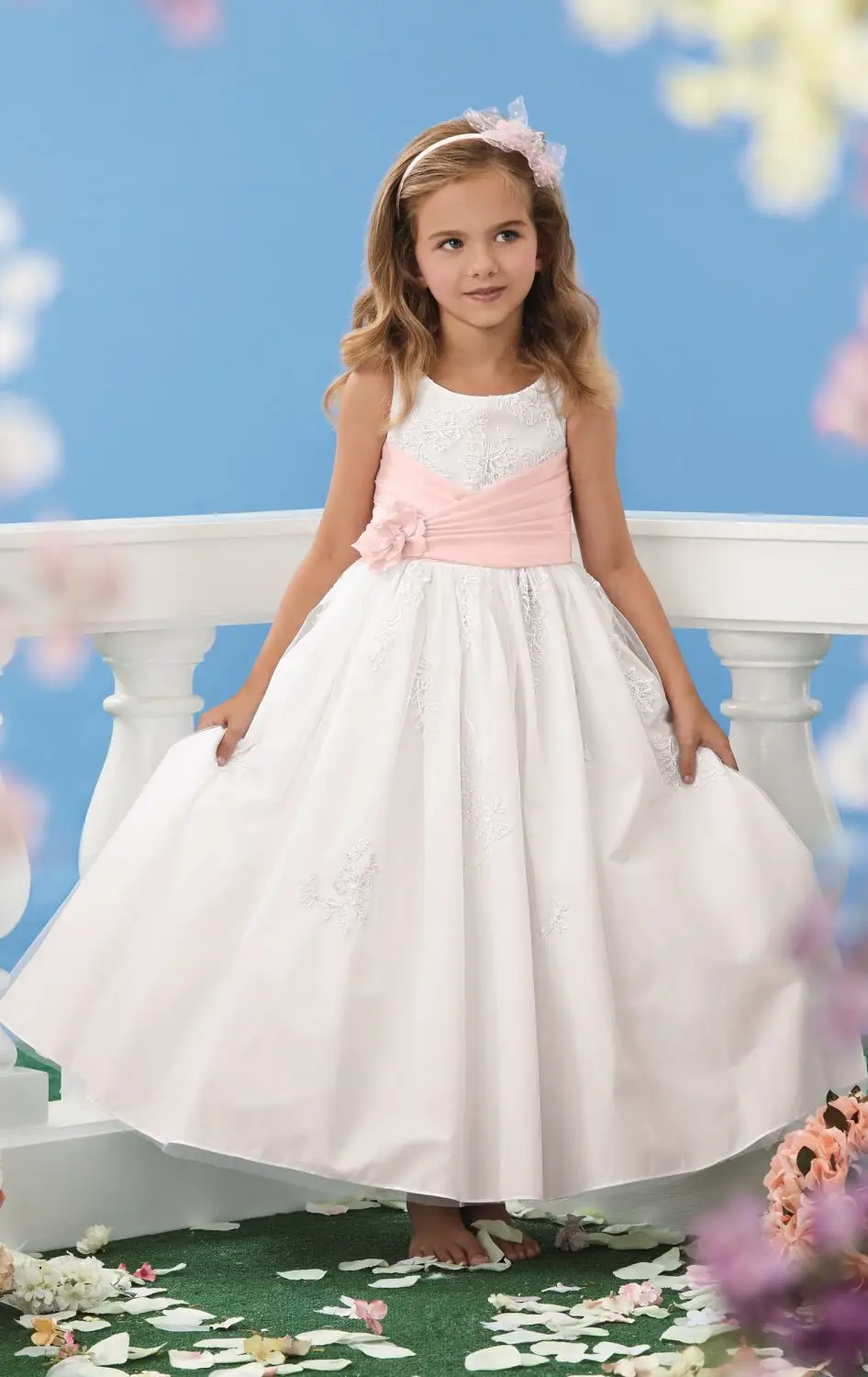 A Line Flowers Girl Dresses Applique Pink Sashes Flowers Junior