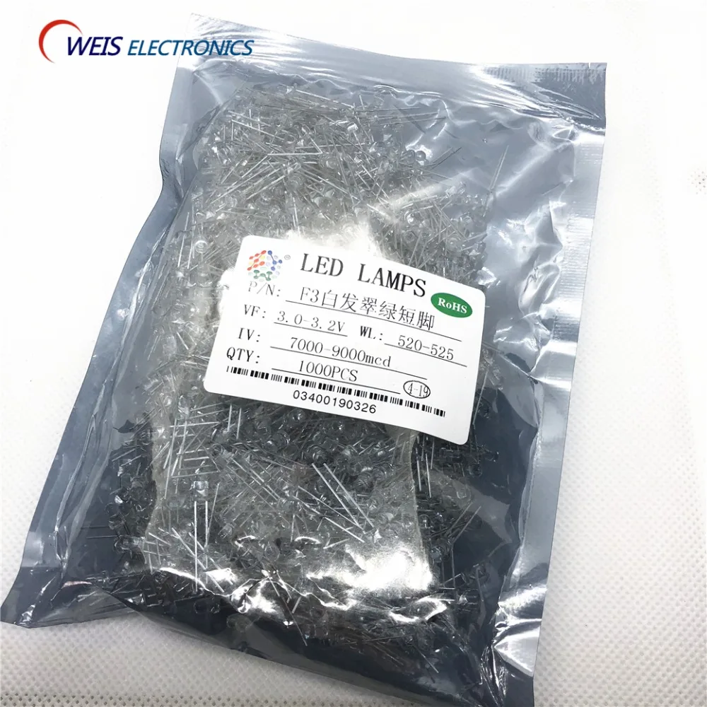 100pcs White F3 3MM ROUND Water Clear LED BSG