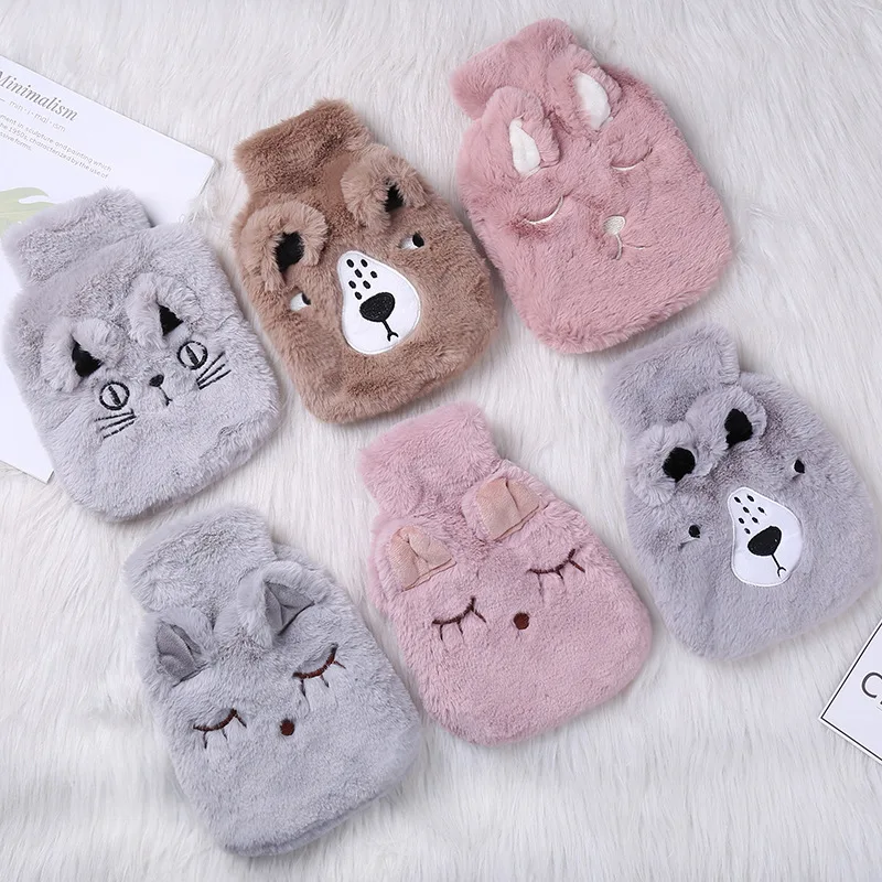 

Cartoon Animals Plush Water-filling Big Hot Water Bag Cute Hand Warmer Portable Rabbit Fur PVC liner Hot Water Bottle For S/M