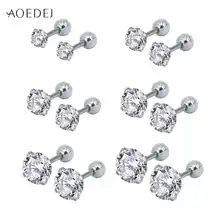 AOEDEJ, 12 шт./лот, серьги-гвоздики из нержавеющей стали, женские серьги-гвоздики с кристаллами, круглые серьги с кубическим цирконием, женские серьги