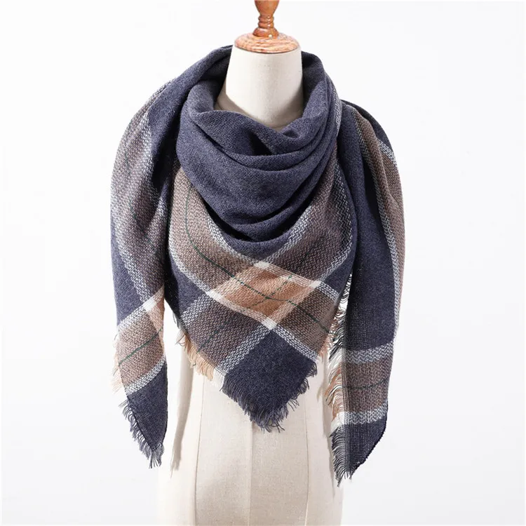 LaMaxPa Модный зимний теплый клетчатый треугольный шарф для женщин/леди одеяло пашмины шаль длинный кашемировый женский кашне, накидки - Цвет: 39