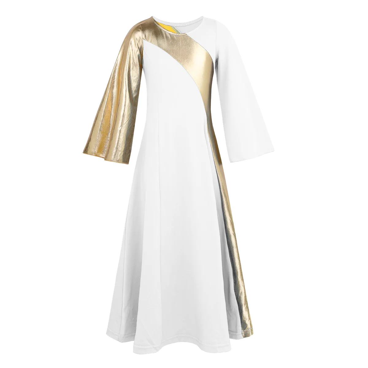 TiaoBug/асимметричное платье для девочек с рукавами-колокольчиками, металлическое платье для танцев фестивальный Рейв, балетное платье современные костюмы для лирических танцев - Цвет: White