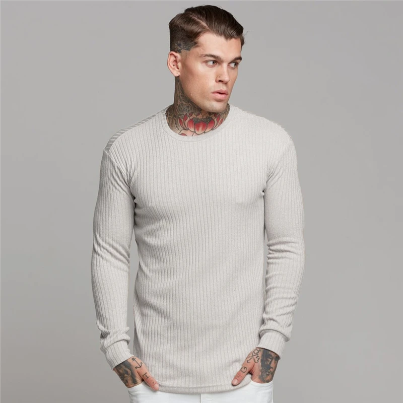 Muscleguys/осенний модный свитер для мужчин; пуловер с длинными рукавами; свитер с круглым вырезом; топы; однотонная облегающая трикотажная одежда