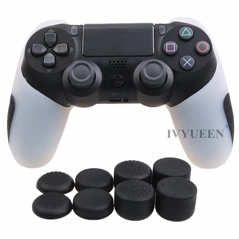 IVYUEEN Толстая Половина кожи для playstation Dualshock 4 PS4 Pro тонкий контроллер силиконовый чехол с 8 колпачками - Цвет: Clear