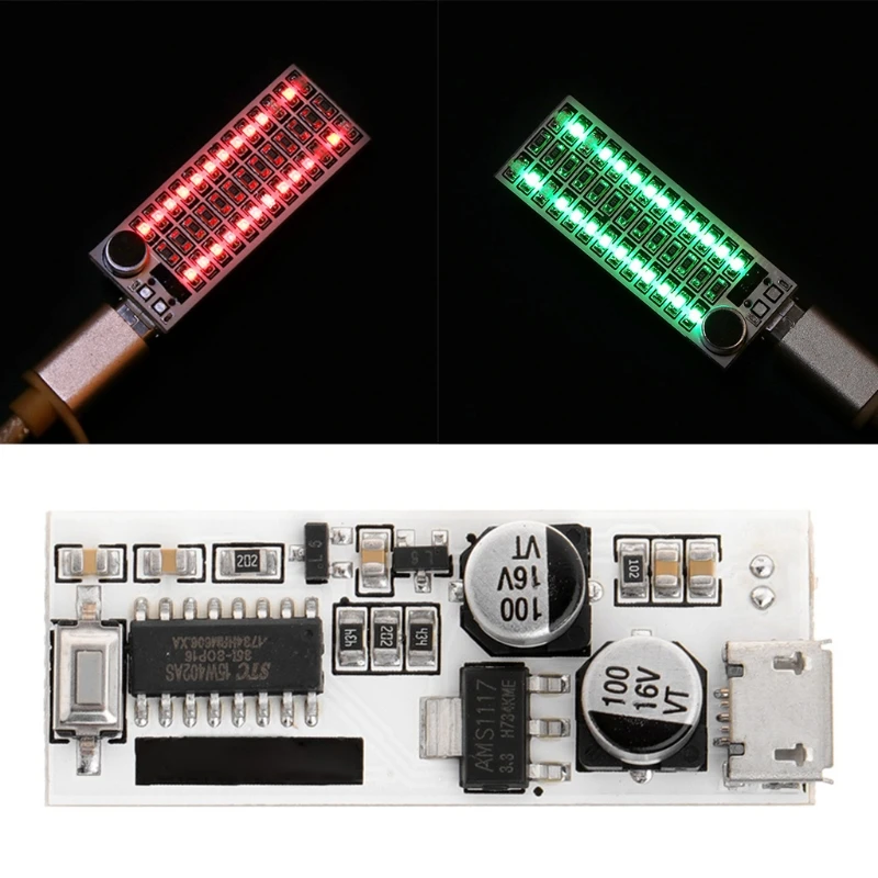 

USB Mini Music Spectrum Light 2x13 LED Board Voice Control Sensitivity Adjust #319