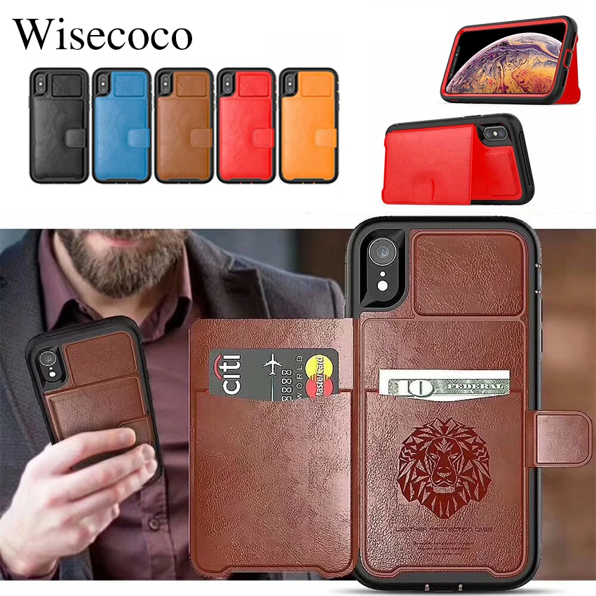 

Luxury Multifunction Wallet Case for Iphone Xs Max Xr X 8 7 6 6s Plus Card Stand Hybrid Silicone Bumper Hard Leather Back Cover