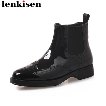

Lenkisen new fashion chelsea boots square toe slip on low heels natural leather office lady women classic luxury ankle boots L13