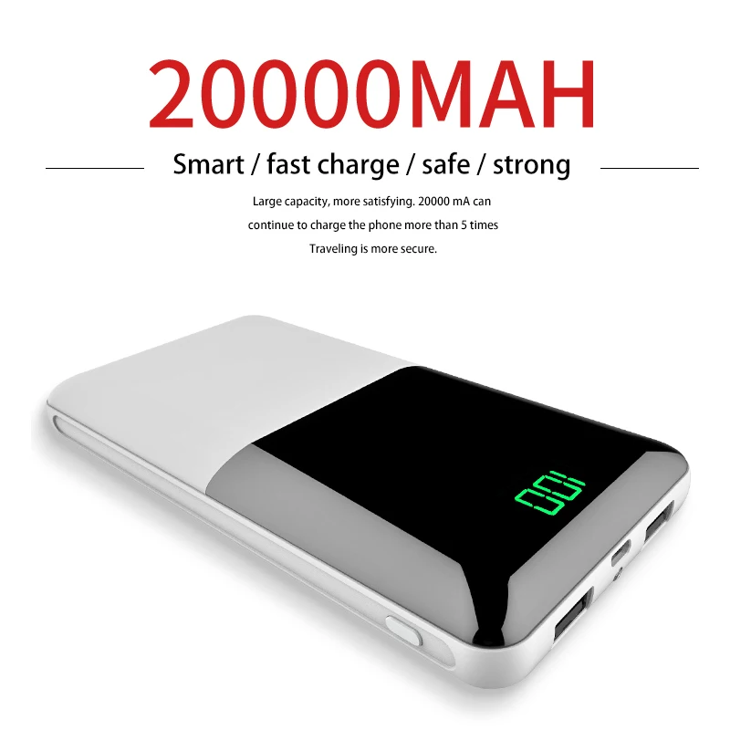 

Power Bank 20000mAh Digital Display 18650 Battery Large Capacity Power Bank Charger for iPhone 6 7 8 X Huawei honor