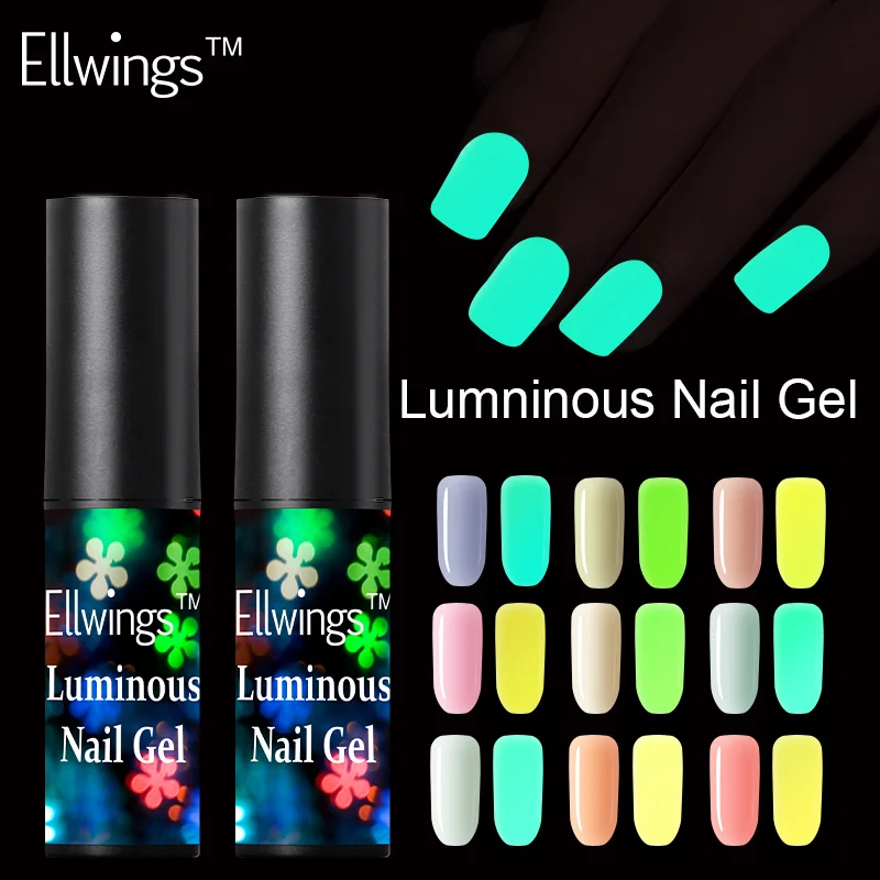 Ellwings флуоресцентный неоновый светящийся ногтей Гель-лак Soak Off UV Гель светятся в