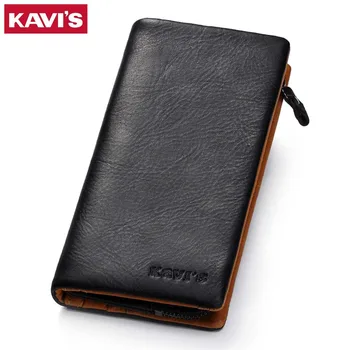 

KAVIS Genuine Leather Wallet Men Male Cuzdan Clutch Walet Portomonee Long Purse PORTFOLIO Perse Vallet Money Bag For With Coin