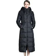 Черная женская утепленная куртка размера плюс, модное пуховое пальто с капюшоном, новинка, зимняя женская длинная парка, тонкая пуховая верхняя одежда, пальто QH0986