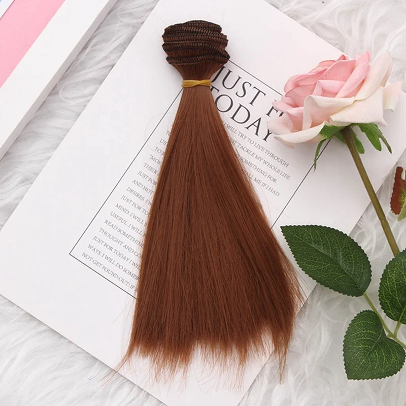 Розовый коричневый хаки парик волосы черные длинные прямые волосы Цвет 15 см DIY кукла белый серый высокая температура провода