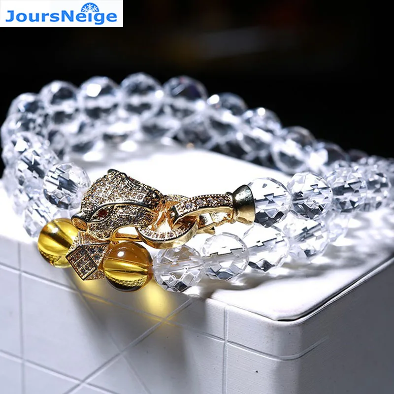 

JoursNeige Original Facet Natural White Crystal Bracelets Leopard Head Bracelets for Women Men Couples Bracelet Jewelry