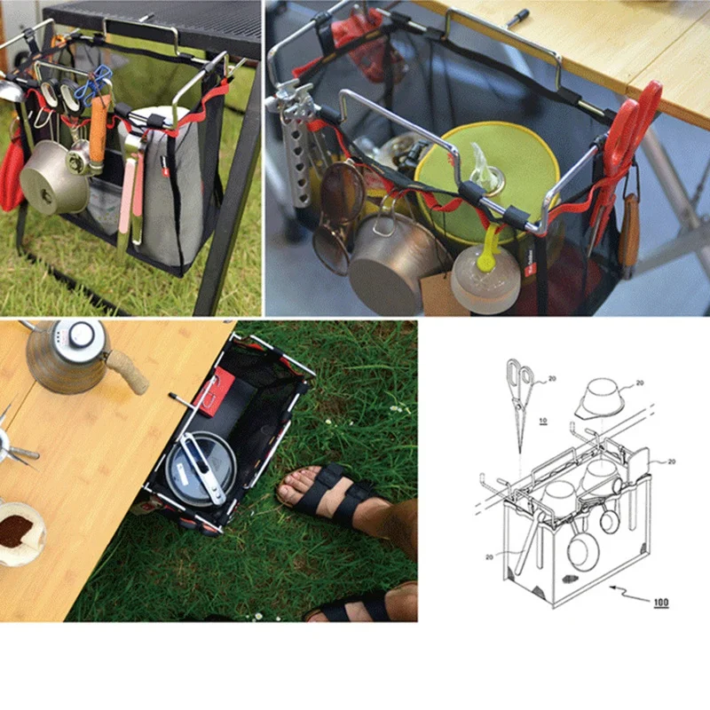 Открытый походный сетчатый мешок для хранения, сетчатый мешок для хранения, подвесной сетчатый переносной стол для пикника, сетчатый Карманный кухонный складной стол, Сетчатая Сумка