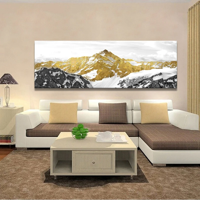 

Posters and Prints Wall Art Canvas Painting Traditional Chinese Abstract Golden Mountain Oil Painting For Living Room Home Decor