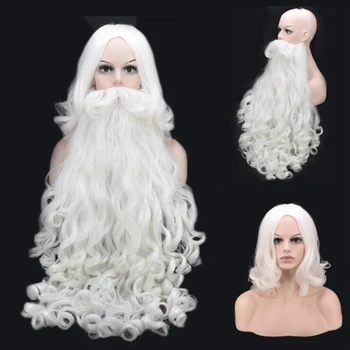 

Christmas Gift Santa Claus Wig and Beard Synthetic Hair Cosplay Wigs For Men Hair Accessories White Santa Beard 60cm and 80cm