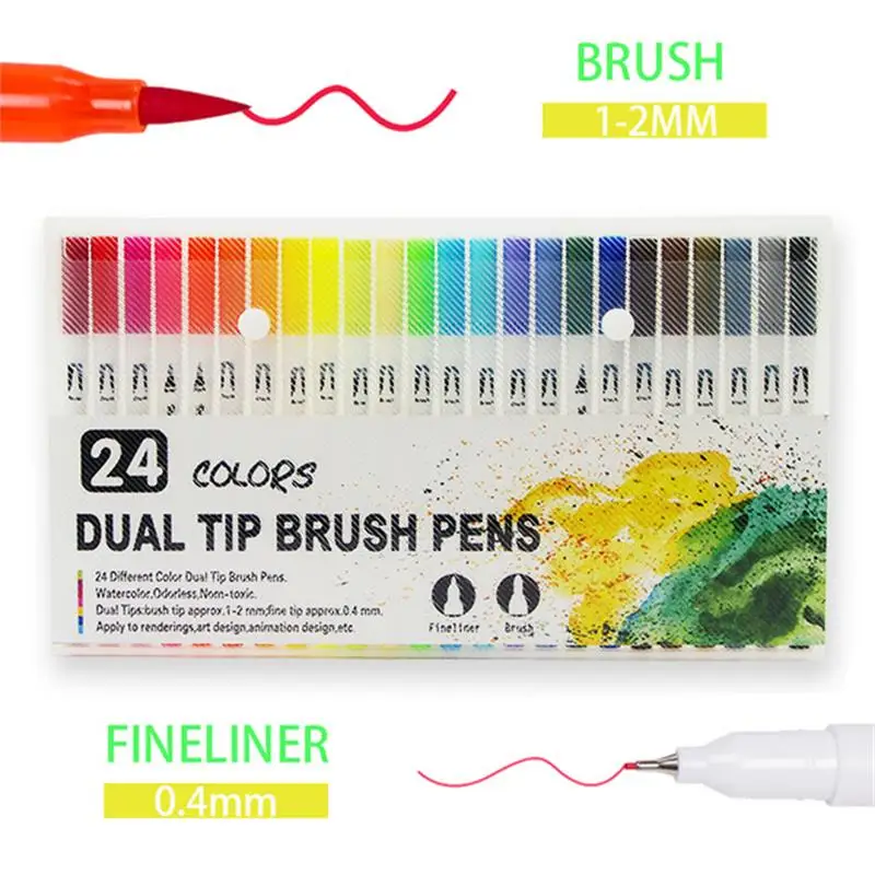 

0.4~1.5mm Fine Tip Markers & Brush Highligter Pen Set of 24 Colors for Bullet Journal Adults Coloring Book